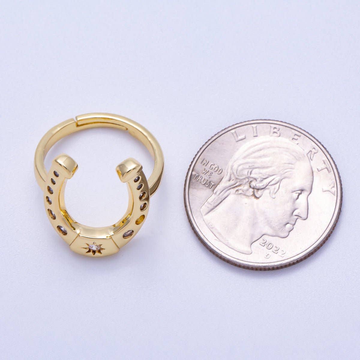 16K Gold Filled Clear CZ Dotted Celestial Sun Horse Shoe Adjustable Ring | Rings-00073